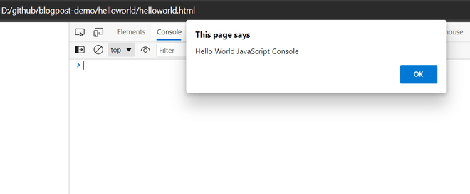 Kết quả demo hàm alert() trong HTML
